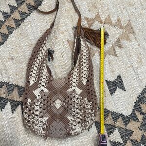 Lucky Brand Brown and Cream Hobo Bag with Intricate Weaving